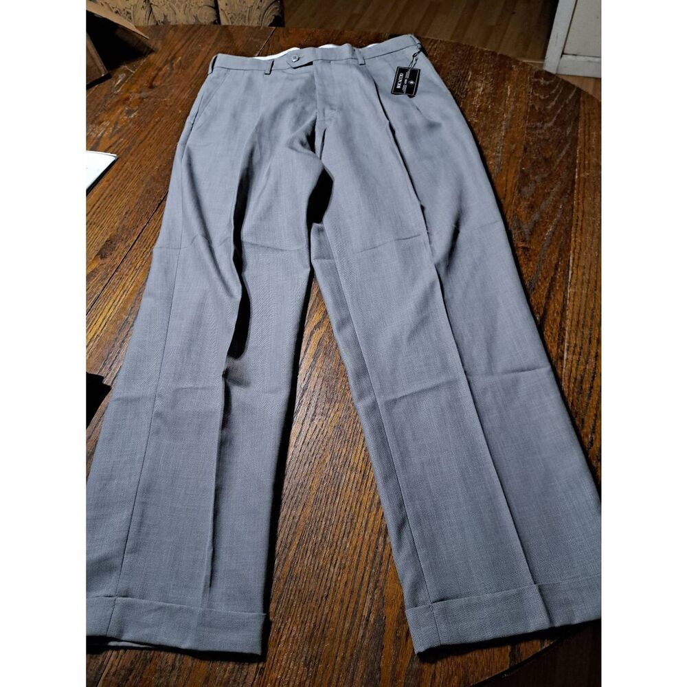 New 34x30 Bocaccio Grey Pleated Front Leg Cuffed Hem Suit Dress Tuxedo Pants NWT